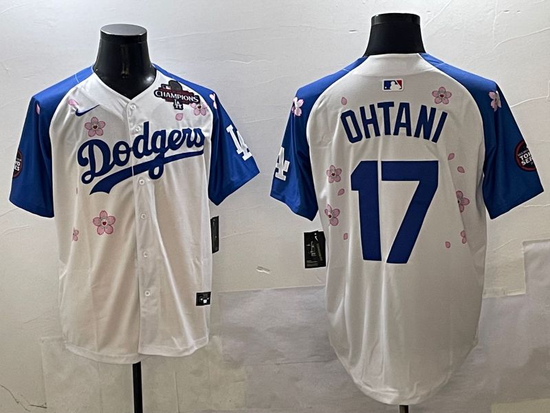 Men Los Angeles Dodgers #17 Ohtani White Blue Sakura Edition 2025 Nike MLB Jersey style 3->los angeles dodgers->MLB Jersey